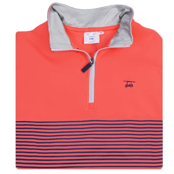 Half-Zip Performance Jacket - Coral with Navy Stripes